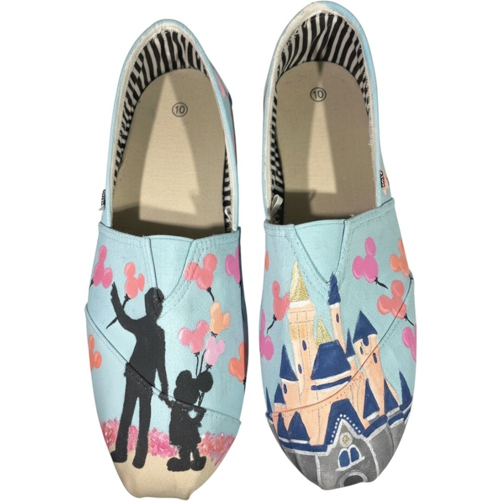 Hand painted Custom Walt Disney Mickey Castle Slip On Flats Women 10 Blue New